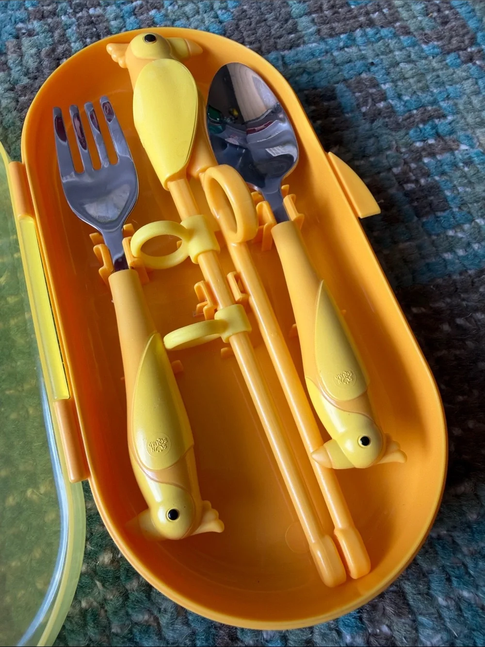 One set of Yellow Parrot Children's Cutlery Set with Carrying Case ~ Target